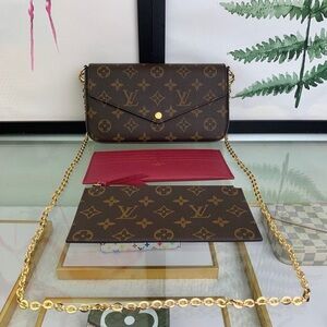 🥝🥝Louis Vuitton Pochette Felicie Monogram Fuchsia Lining